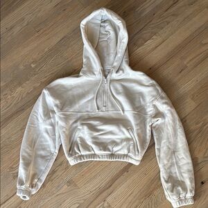 Alo Stadium Half-Zip Cropped Cream Hoodie